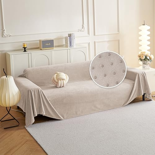 MYSKY HOME Sofa Überzug Kratzschutz Sofa Katze Sofabezug 3 Sitzer Waschbar | Haferfarben,1er Set,180x300cm,Couch Überzug L Form,Überwurfdecken für Sofa Schutzdecke,Sofaschoner Sofaüberwurf Waschbar