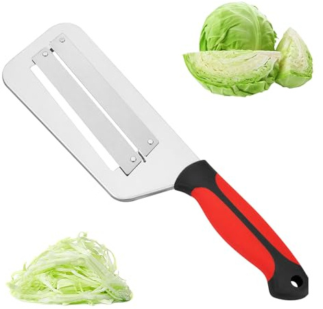 Cuchillo Triturador de Repollo,32.5 × 8.8 cm Cuchillos para Rebanar Repollo | Acero Inoxidable Cortadora de Repollos, Cortadora de Verduras Doble con 2 Rebanadas para Zanahorias, Patatas(Rojo)