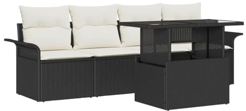 KKgypkn Handgewebte Außenmöbel Poly-Rattan Sofa-Set 5-TLG modernes Gartensofa-Set mit Kissen und Tisch