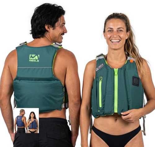 MESLE SUP & Kajak Schwimmweste Ara 50N Unisex 50–120 kg – Full-Back Design, mit Tasche & Handyhülle | Leichte Schwimmhilfe Damen & Herren für Stand Up Paddling, Paddeln, Angeln & Wassersport