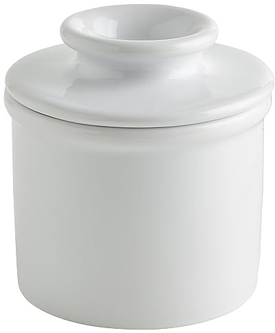 Butter Bell Crock by L. Tremain French Ceramic Butter Keeper, White | Classic glossy white finish. Water seal keeps butter fresh & spreadable—no refrigeration needed.
