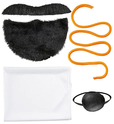 Widmann - Verkleidungsset Scheich, Kopfbedeckung, Augenklappe, Bart und Schnurrbart, Karneval, Mottoparty