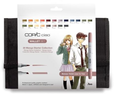 COPIC Ciao Marker 20er Manga Set Liebe im Wallet, Allround-Layoutmarker mit einer mittelbreiten und einer Brush-Spitze