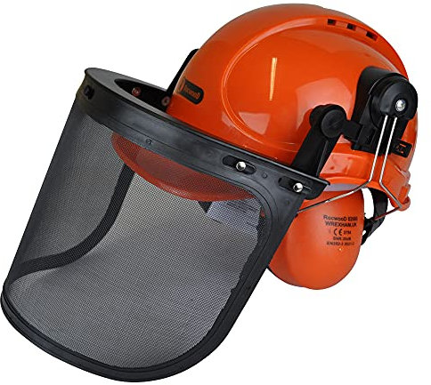 RocwooD Erwachsener Sicherheitshelm mit Kinnriemen Pro, Orange, Einheitsgröße, Schutz, Sicherheit, Kettensägen-/Motorsensen-Sicherheitshelm