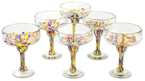 NOVICA 251970 Confetti Festival Verres à margarita soufflés Transparent