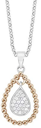 s.Oliver Damen-Kette mit Anhänger bicolor Tropfen 925 Silber teilvergoldet Zirkonia weiß 45 cm - 567442