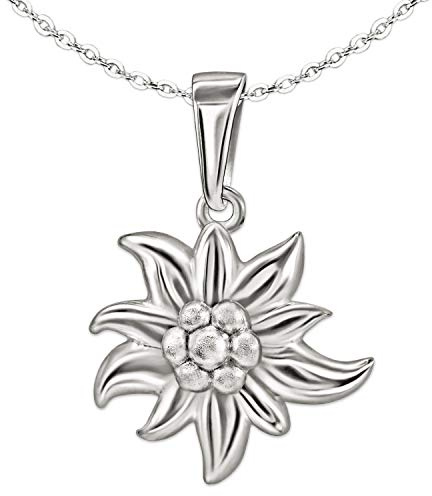 CLEVER SCHMUCK Edelweiß Kette Silber 20 mm glänzend + Ankerkette 45 cm Trachtenschmuck Sterling Silber im Etui creme