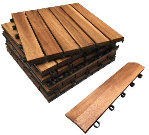 Click-Deck Hardwood Decking Tiles & Straight Edges Combination - Patio, Balcony, Roof Terrace, Hot Tub Deck Tiles Flooring Decking (72x tiles & 16 Straight Edges)
