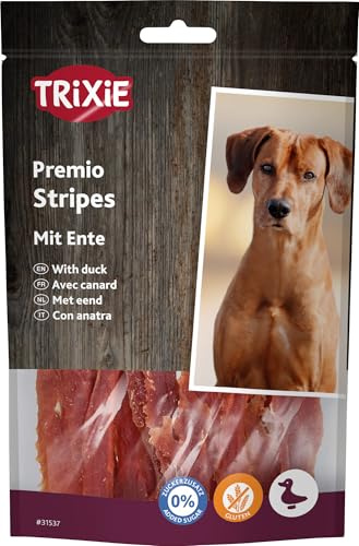 TRIXIE PREMIO friandises pour chien Ducky Stripes, 100 g – friandise savoureuse à la viande de canard, sans sucre ajouté ni gluten – récompense naturelle pour l'entraînement