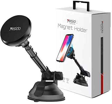 Yesido magnet phone holder retractable car holder,universal dashboard suction cup magnetic car phone holder mount for all smartphones (4-7inch) black