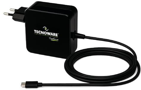 Tecnoware Power Systems Universal 65W USB-C strömförsörjning - Kompatibel bärbara datorer utrustade med USB C-port (Macbook Pro/Air, Asus, Lenovo Thinkpad e Yoga, Samsung, Huawei ecc.) - 210 cm Kabel