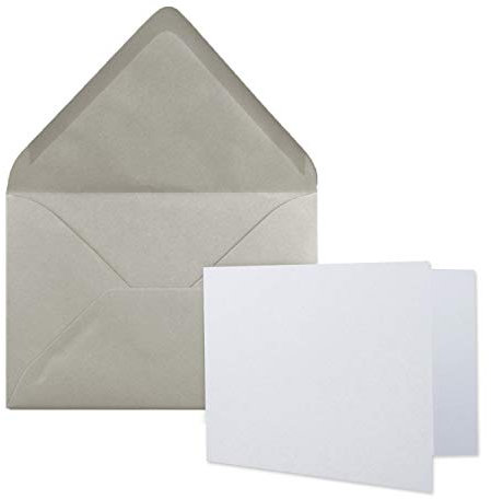 50x Stück Karte mit Umschlag Set Faltkarten DIN A7 quer 10,5 x 7,4 cm Hochweiß mit Brief-Umschlägen C7 Hellgrau Nassklebung