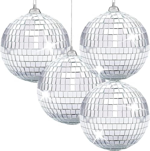 4-Stücke Silber 10cm Spiegel Disc Ball für Party DJ Effekt Weihnachtslicht