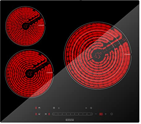 Empava Piano cottura in vetroceramica 5700 W, piano cottura 3 piastre, piano cottura in vetroceramica, piano cottura in ceramica, Autarkes, Cooktop, nero