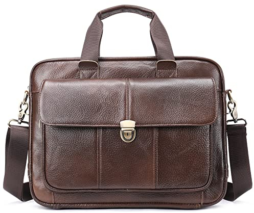 Businesstasche Aktentasche Männer Handtasche, Herren Aktentasche Echtes Leder 14 Zündbuch Laptop Satchel Büroarbeit Business Messenger Schultertasche Computer Handtasche Geschenk for ihn Jungen Messen