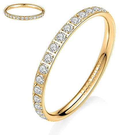 hengkaixuan Women Titanium Eternity Ring Engagement Band Full Cubic Zirconia Anniversary Wedding Ring Wedding Band Stackable Ring Memoir Ring for Women Men Girls 2mm