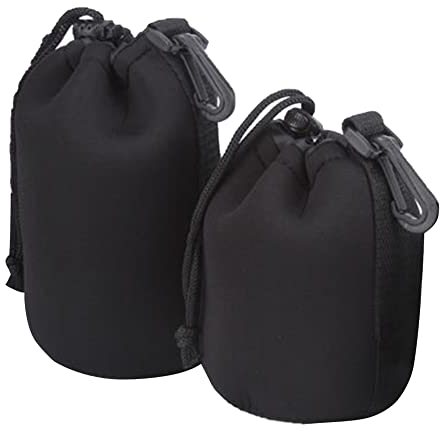 Helweet Objektivtasche, Kameraobjektivtasche, Schutzbeutel für Kamera Objektiv, Linsenbeutel, mit Verstellbarem Kordelzug und Drehbarem Clip, Dicke Objektivtasche zum Schutz des Objektivs, Größe M, L