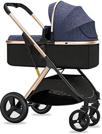 LEIYTFE Premium Reisebuggy - Kinderwagen Für Kleinkinder Mit Umkehrbarem Kinderwagensitz/Sit Or Down-Modus, Große Gummiräder Mit Stoßfeder, Baby-Esszimmerstuhl (Color : Blue)