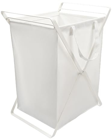 Yamazaki 3166 TOWER Wäschekorb mit herausnehmbarer Tasche, weiß, Stahl/Baumwolle, minimalistisch, 49,3 x 37,6 x 64 cm