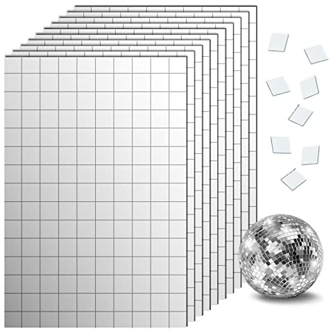 1500 Stück Selbstklebende Spiegel Mosaikfliesen, 10 Bögen Glasspiegel Mosaikfliesen Aufkleber für Discokugel Basteln Dekoration (10x10mm)