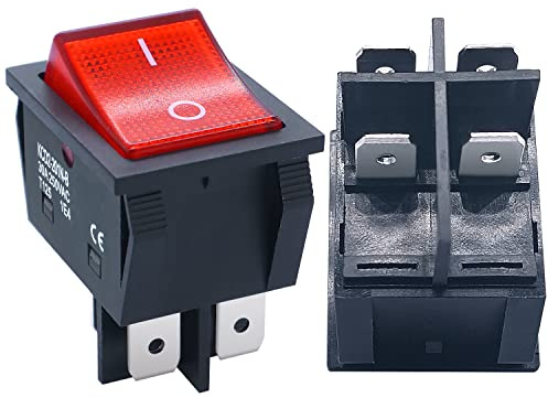 Taiss 2 pièces interrupteur à bascule 30A 250V 2 positions dpst 4 broches ON/OFF interrupteur à bascule robuste avec LED rouge pour conducteur, tapis roulant, café KCD2-201N-Btype-R-30A