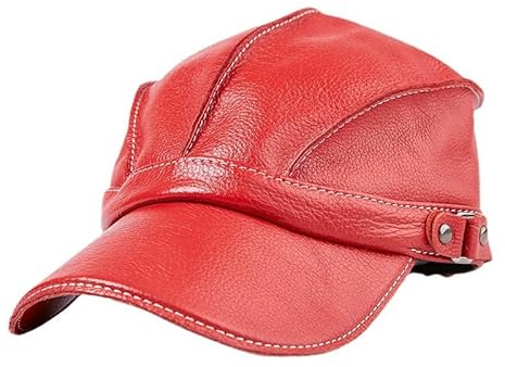 WORNEW Lederhüte für Frauen Herren Damen Baseballmütze Frühling und Herbst Dünnschliff Entenzungenkappe Lässige rote Ledermütze Hüte