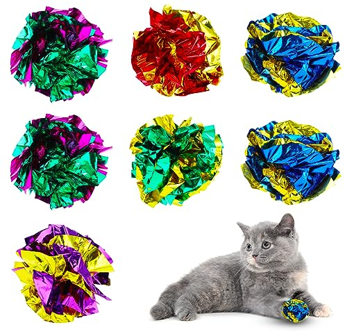 Prasacco 20 Stück Knisterball für Katzen, Bunte Katze Spielzeug Bälle 5 Farben Cat Crinkle Ball mit Geräusch Kätzchen Interaktives Ballspielzeug (5,5 cm)