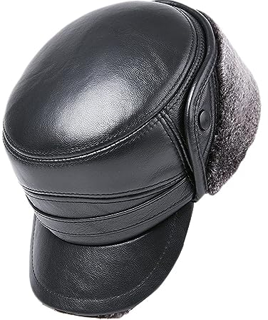 Trappermütze Herren Winter Leder Fliegermützen mit Ohrenschutz Warm Kappe Baseballmütze Baseballkappe Schirmmütze