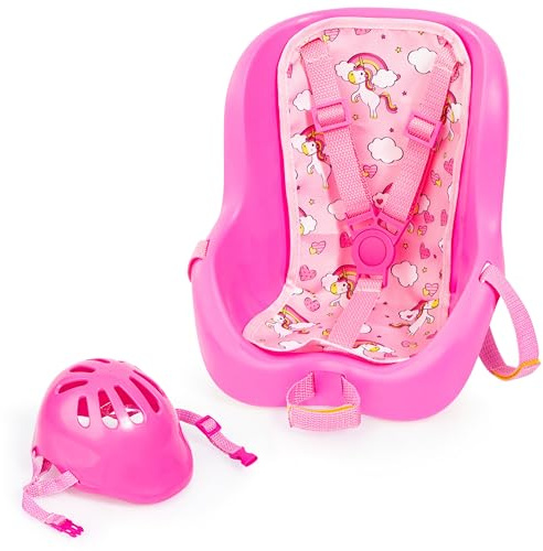 Bayer 67300AB Fahrradsitz, Puppensitz, Puppenzubehör mit Helm, Fahrradhelm für Puppen, pink