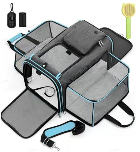 Wuudi Trasportino per gatti, pieghevole, borsa per il trasporto di gatti, trasportino per aeroplano, auto, viaggi, gatti, traspirante, per gatti, cani di piccola taglia in auto