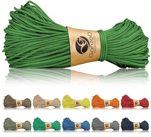 Ganzoo Paracord 125 Seil 1 mm Takel-Schnur, Nylon & Polyester, Farbe grasgrün, dünne Flechtschnur zum Knüpfen, Umwickeln und Takeln, für Armband, Hundehalsband, Hundeleine, Camping, Survival