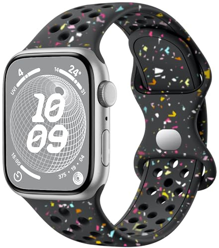 CeMiKa Sport Straps Compatible with Apple Watch Strap 38mm 40mm 41mm 42mm for Women Men, Eco-friendly Recyclable Silicone Breathable Wristband for iWatch Series 10 9 8 7 6 5 4 3 2 1 SE, Black