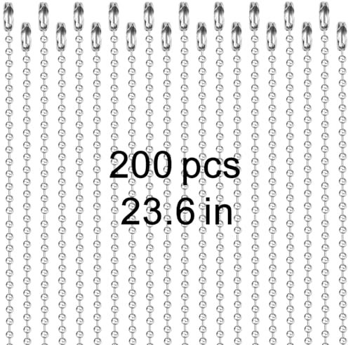 200 pcs Dog Tag Chain Ball Chain Necklace Bulk,23.6 inch Long military dog tag chain for Men dog tag chains ，beaded chain necklace chains for jewelry making，Silver Nickel Plated Metal 2.4mm Ball Chain