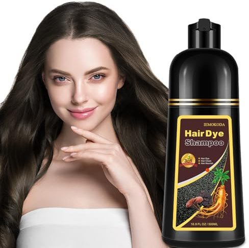 Natural Black Tea Hair Dye Shampoo 3-in-1, 100% Gray Hair Coverage in Minutes, Hair Instant Dye Shampoo for Women Men, Plant Based Hair Color Shampoo with Conditioner, Champu Con Tinte Para Canas