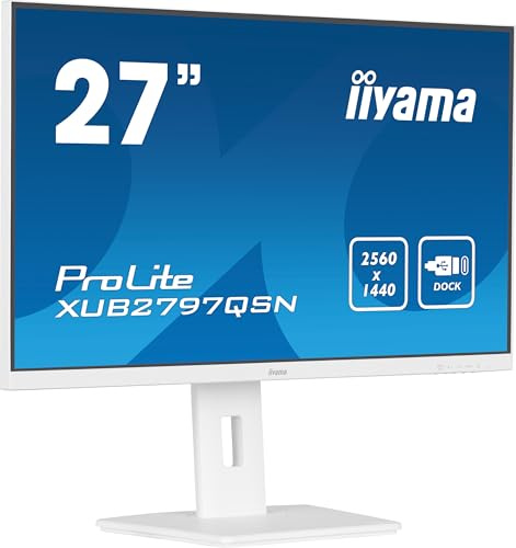 iiyama Prolite XUB2797QSN-W2 68,5cm 27 IPS LED-Monitor WQHD 100Hz HDMI DP-in/Out DaisyChain USB3.2 USB-C Dock 65W LAN Slim-Line Höhenverstellung Pivot AdaptiveSync weiß