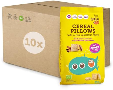 SUPER FUDGiO Bio-Frühstückscerealien | Glutenfrei Vegan | Ohne Zucker und Palmöl | mit Ceylon-Zimt-Füllcreme | 200 g x 10 multipack