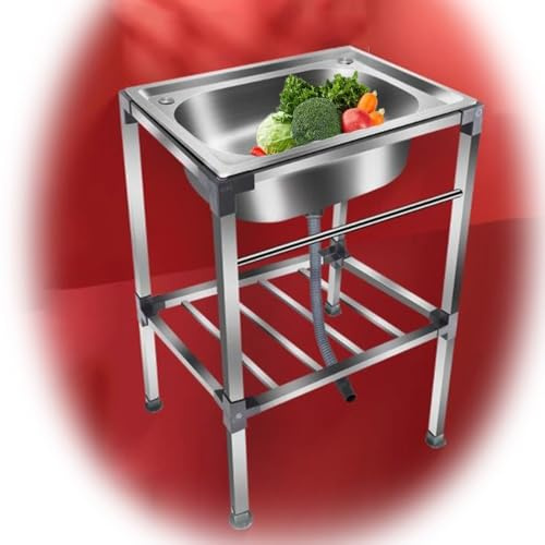 QSPNVFB Kleine Edelstahlspüle, Freistehende Küchenspüle Für Außenbereich, Mobiles Spültisch Ausgussbecken Gewerbliche Spülbecken Für Camping/Bauernhaus(Without Faucet,38x33cm(15x13 in))