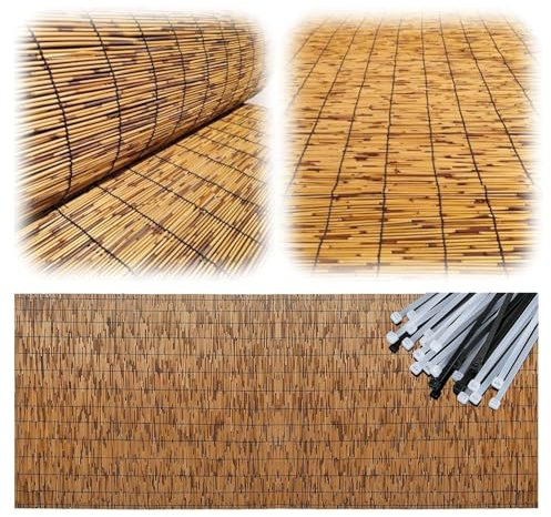 Balkon Sichtschutz Sichtschutzmatte für Gartenzaun und Terrasse Schilf Schutz Schilfrohrmattenzaun Schilfmatten Sichtschutz Wind und Wetterfest Dekoration und Privatsphäre(B3,1.1x8 m 3.6x26.2 ft)