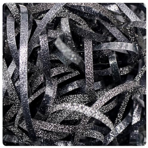 Pmnzdy 100g Glitzer 3mm Bastgras Geschreddertes Seidenglitzerpapier Raffia Glänzend Bast Dekoration Geschenkbox Füllpapier Füllmaterial für Pakete Geschenkbox Präsentkorb Geschenkkorb Schwarz
