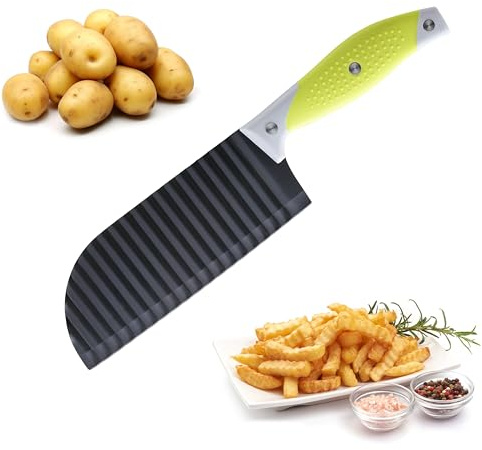 Crinkle Cutter for Veggies, VRULFA French Fry Cutter for Potatoes, Cucumber, Carrot and Fruit, Stainless Steel Wave Fries Cutter Slicer With Non-slip Handle, Dishwasher Safe