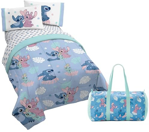 Jay Franco Disney Lilo and Stitch Twin Size Comforter Set - 4 Piece Bedding Includes Sheet Set, Pillow Covers & Bonus Duffle Bag - Super Soft Kids Bedding
