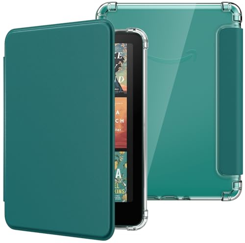 MoKo Custodia Compatibile con 7 Kindle Paperwhite 12a Gen 2024 & Colorsoft 2024/2025, Cover posteriore in TPU trasparente Morbida e Flessibile con Auto Sveglia/Sonno, Non per Kob e BOOX, Verde Giada