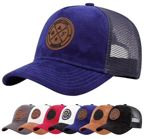 Enwokran Casquette de Baseball Réglable Unisexe Anti-UV Protection Ajustable Boucle en Metal Trucker Hip-hop Cap Broderie Maille Golf Voyages Sport Chapeau (Bleu)