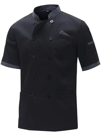 MeiLayM Giacca Cuoco Uomo e Donnacon i Bottoni Giacca chef Uomo Ristorante Divise da Cuoco Giacca Cucina Maniche Corte Uniforme da Lavoro Nero,S