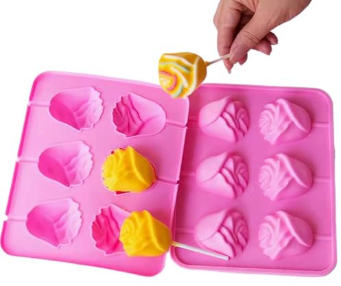 Moule de sucette rose, moule à sucette au chocolat,Moules de chocolat à fleurs 3D Roses | Décoration de gâteaux antiadhésive, accessoires de cuisson multifonctionnels pour Home Bakery Cafe