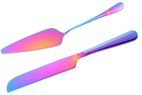 QUARKZMAN Juego de Cuchillo y Espátula para Pastel, de Corte de 10.6/9 Pulgadas, de Servicio de Acero Inoxidable para Pastelería Pizza Cuchillo Espátula Regalo, Multicolor