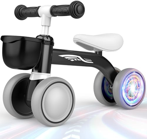 HappyGoLucky Draisienne 1 2 Ans, Vélo avec Panier, Trotteur Bebe Cadeau Enfant 1 2 Ans, Roues Colorées, Ultra-léger, Draisienne Evolutive Jouet Bebe pour 12-24 Mois, Premier Cadeau Anniversaire Noël