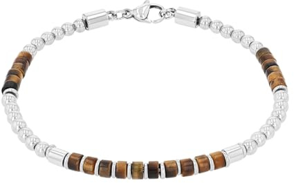 Amor Armband Edelstahl Herren Armschmuck, mit Tigerauge, 21 cm, Braun, Kommt in Schmuck Geschenk Box, 2040315