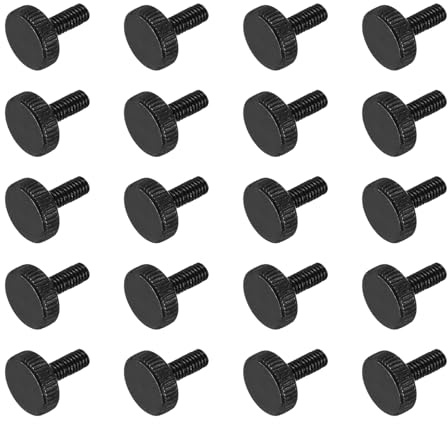 sourcing map M4x8mm Knurled Thumb Screws, Black Steel Flat Head Thumb Screws Zinc Plated Metric Knurled Head Bolts Grip Knobs Hand Tighten Thread Fasteners, 20 Pcs