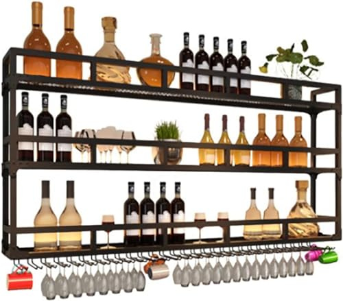 Large Black Metal Wall-Mounted Cabinet with LED Light for Glassware Storage Home Bar Kitchen nization Stylish Display 120 x 23 x 90 cm